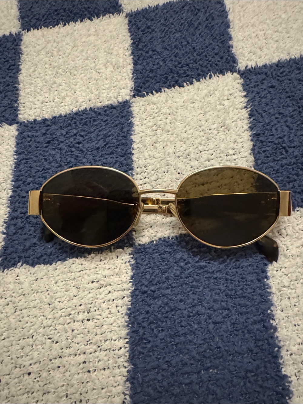 Celine Gold Frame Black Lens Oval Sunglasses - Women's Accessories